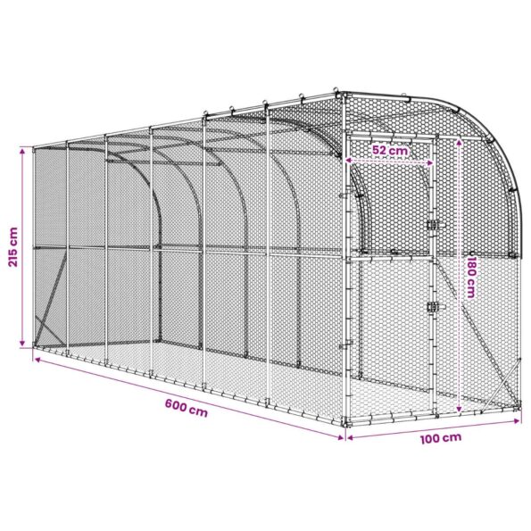 vidaXL Kurník proti stene Strieborná 600 x 100 x 215 cm – Obrázok 8