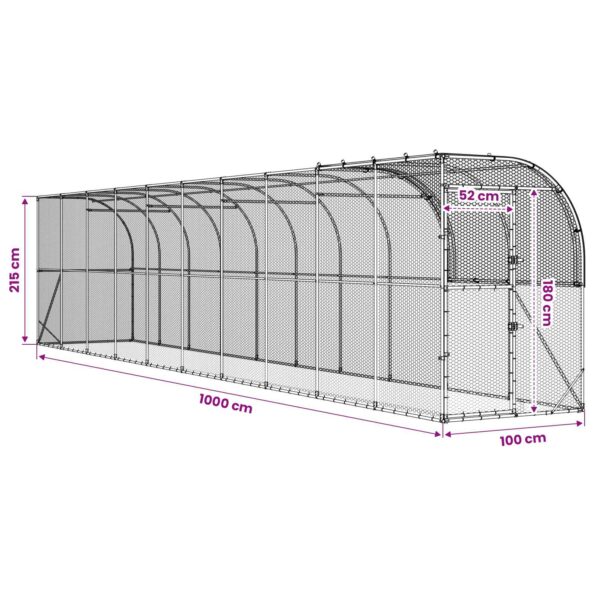 vidaXL Kurník proti stene Strieborná 1000 x 100 x 215 cm – Obrázok 8