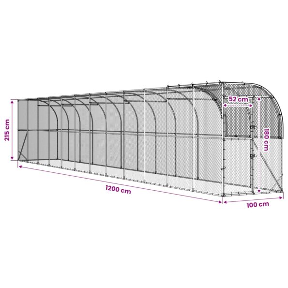 vidaXL Kurník proti stene Strieborná 1200 x 100 x 215 cm – Obrázok 8