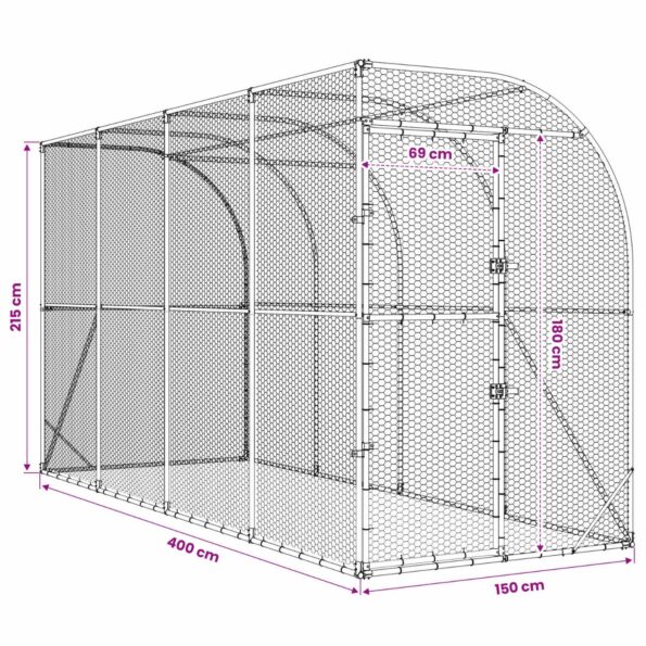 vidaXL Kurník proti stene Strieborná 600 x 150 x 215 cm – Obrázok 7