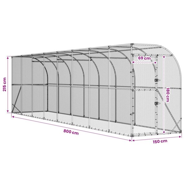 vidaXL Kurník proti stene Strieborná 600 x 150 x 215 cm – Obrázok 7