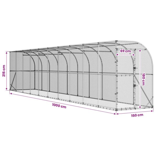 vidaXL Kurník proti stene Strieborná 600 x 150 x 215 cm – Obrázok 7