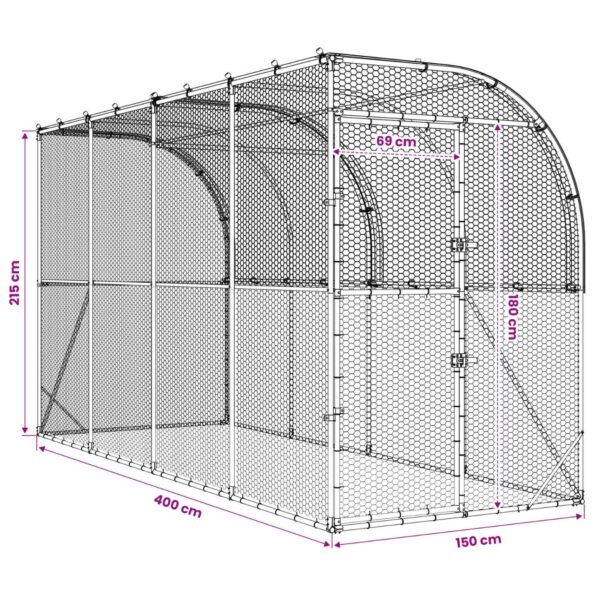vidaXL Kurník proti stene Strieborná 600 x 150 x 215 cm – Obrázok 8