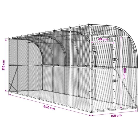 vidaXL Kurník proti stene Strieborná 600 x 150 x 215 cm – Obrázok 8