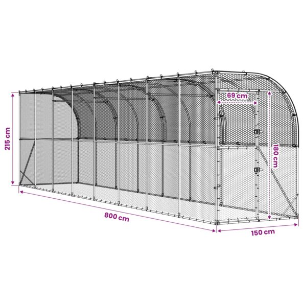 vidaXL Kurník proti stene Strieborná 600 x 150 x 215 cm – Obrázok 8