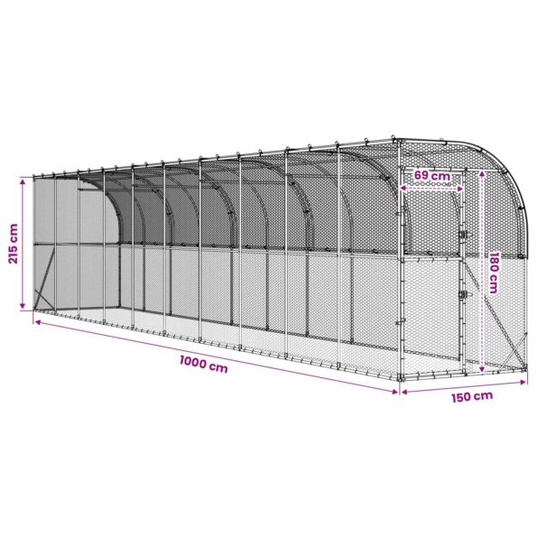 vidaXL Kurník proti stene Strieborná 600 x 150 x 215 cm – Obrázok 8