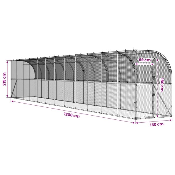 vidaXL Kurník proti stene Strieborná 600 x 150 x 215 cm – Obrázok 8