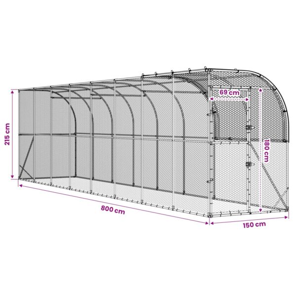 vidaXL Kurník proti stene Strieborná 800 x 150 x 215 cm – Obrázok 8