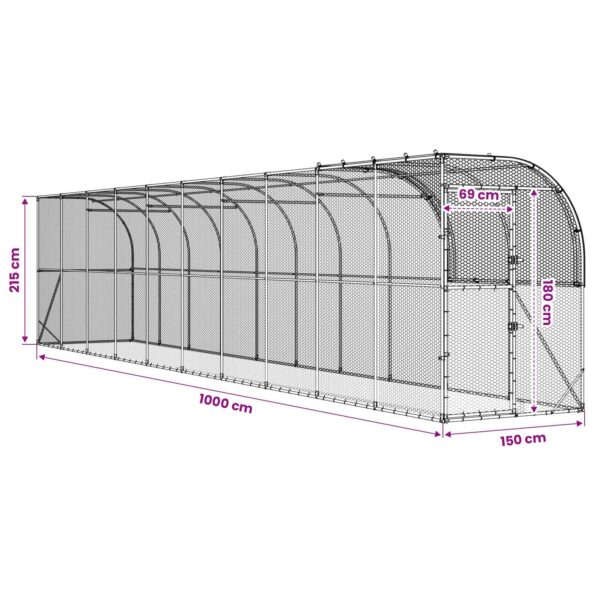 vidaXL Kurník proti stene Strieborná 1000 x 150 x 215 cm – Obrázok 8