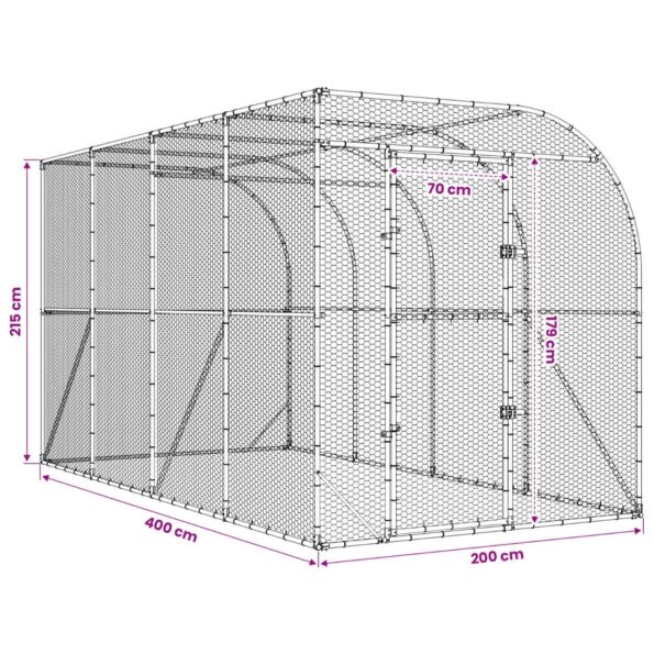 vidaXL Kurník proti stene Strieborná 600 x 150 x 215 cm – Obrázok 7