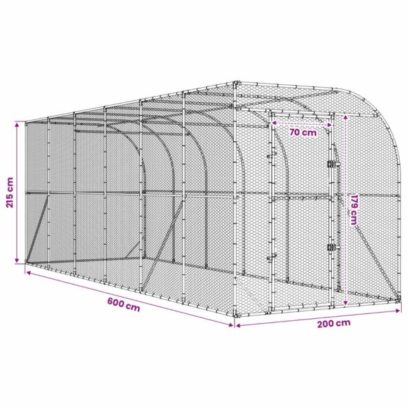 vidaXL Kurník proti stene Strieborná 600 x 150 x 215 cm – Obrázok 7