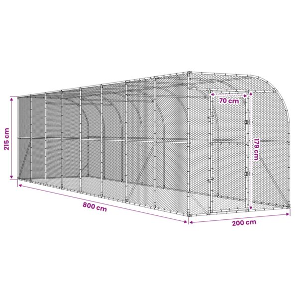 vidaXL Kurník proti stene Strieborná 600 x 150 x 215 cm – Obrázok 8