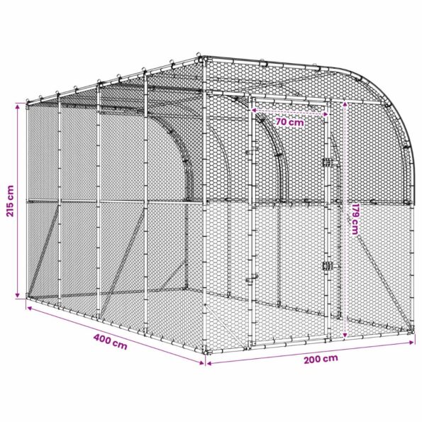 vidaXL Kurník proti stene Strieborná 600 x 150 x 215 cm – Obrázok 8