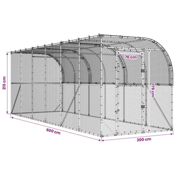 vidaXL Kurník proti stene Strieborná 600 x 150 x 215 cm – Obrázok 8