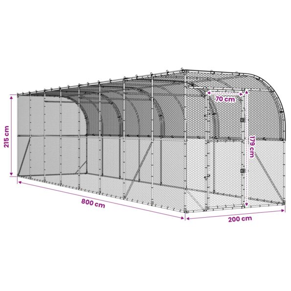 vidaXL Kurník proti stene Strieborná 600 x 150 x 215 cm – Obrázok 8