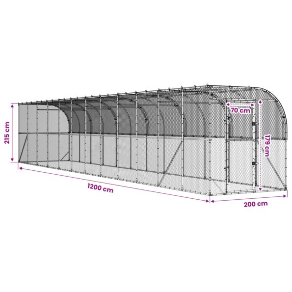 vidaXL Kurník proti stene Strieborná 600 x 150 x 215 cm – Obrázok 8