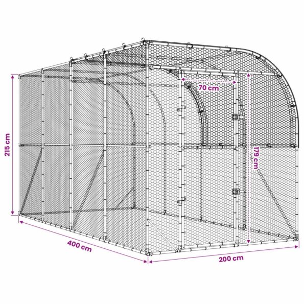 vidaXL Kurník proti stene Strieborná 400 x 200 x 215 cm – Obrázok 8