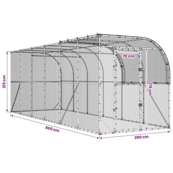 vidaXL Kurník proti stene Strieborná 600 x 200 x 215 cm – Obrázok 8