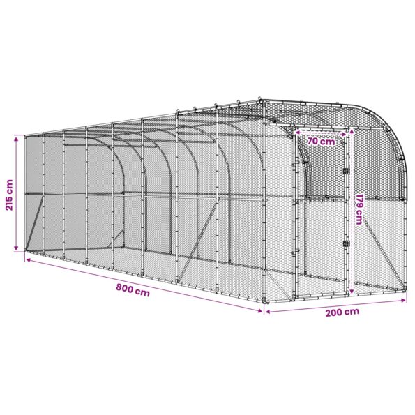 vidaXL Kurník proti stene Strieborná 800 x 200 x 215 cm – Obrázok 8