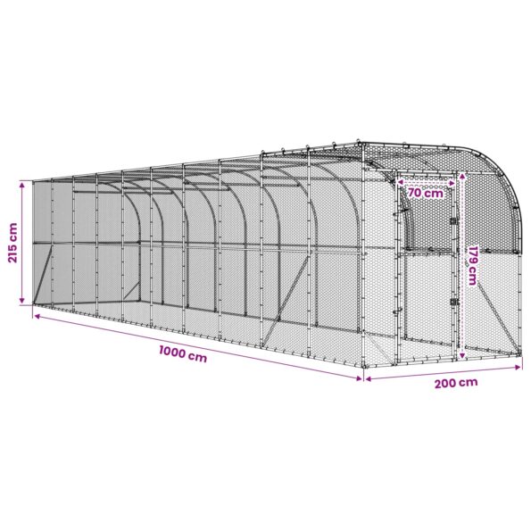vidaXL Kurník proti stene Strieborná 1000 x 200 x 215 cm – Obrázok 8