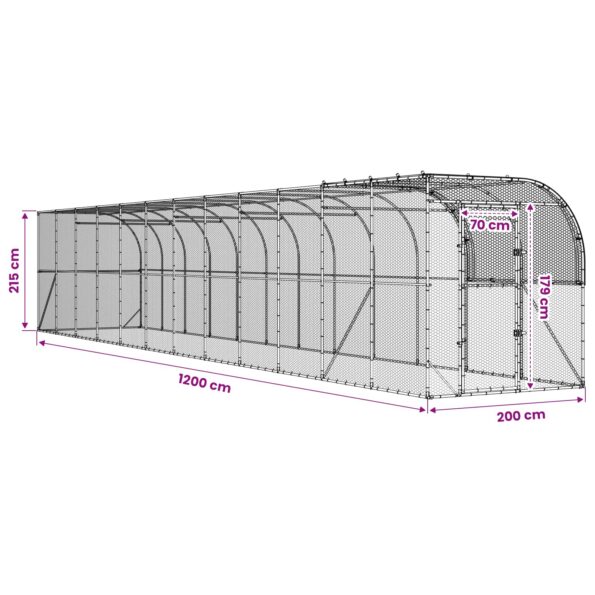 vidaXL Kurník proti stene Strieborná 1200 x 200 x 215 cm – Obrázok 8