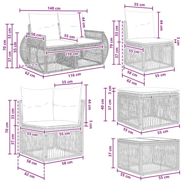 vidaXL Súprava záhradných pohoviek 11 ks Čierna polyratan – Obrázok 12