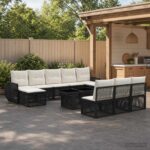 vidaXL Súprava záhradných pohoviek 11 ks Čierna a krémová biela
