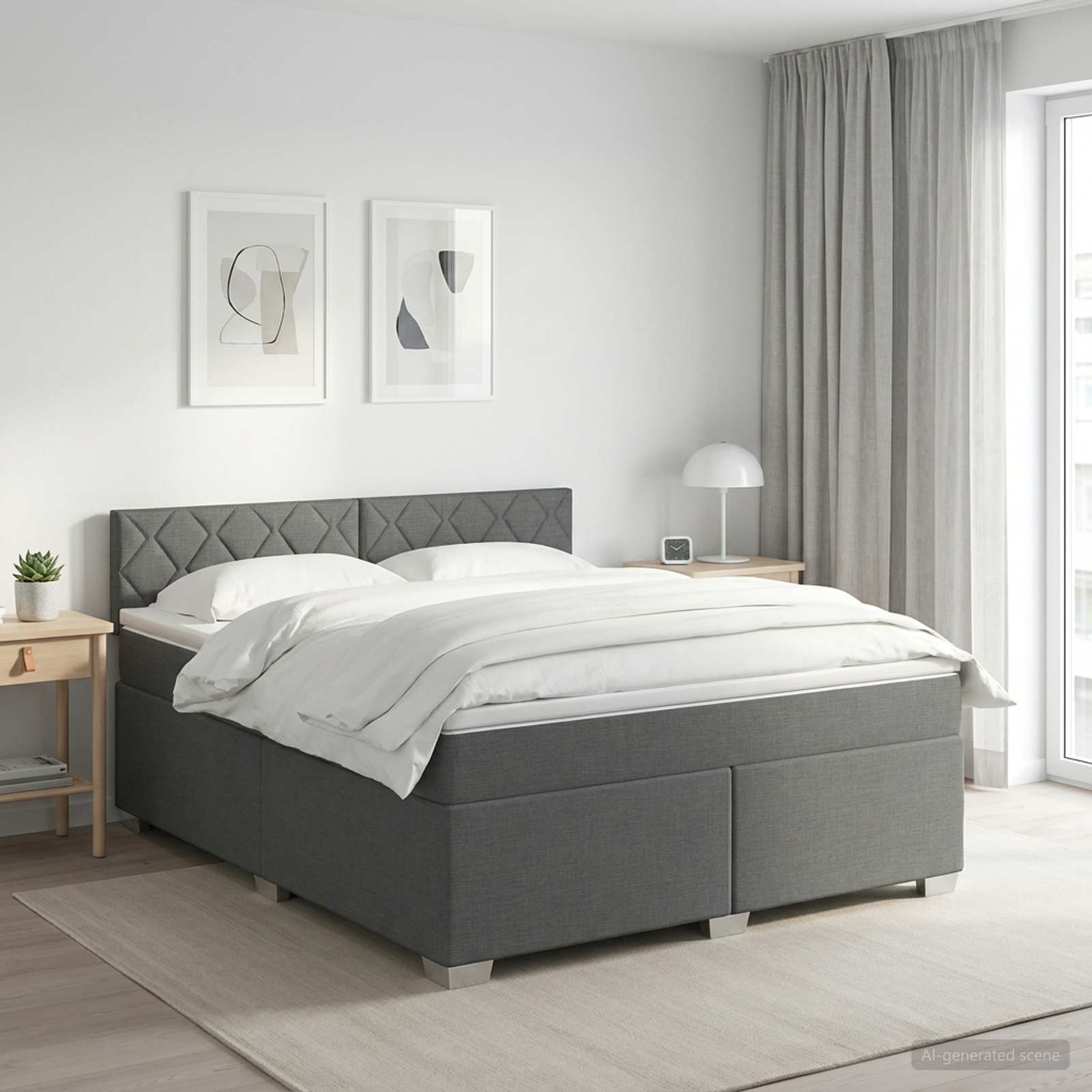 3450482_1.jpg vidaXL Posteľ boxspring s matracom Tmavosivá 140 x 190 cm Látka – Obrázok 1
