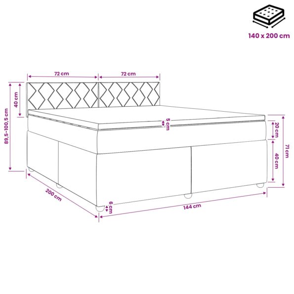 vidaXL Posteľ boxspring s matracom Tmavosivá 140 x 200 cm Látka – Obrázok 11