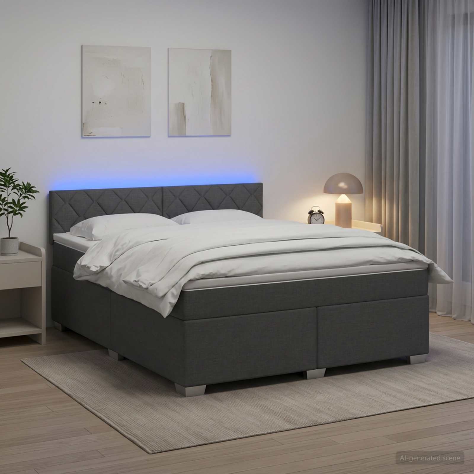 3451946_1.jpg vidaXL Posteľ s boxspringom a matracom a LED Tmavosivá 140 x 190 cm – Obrázok 1
