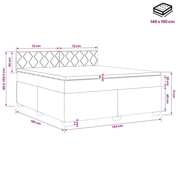 vidaXL Posteľ s boxspringom a matracom a LED Tmavosivá 140 x 190 cm – Obrázok 13