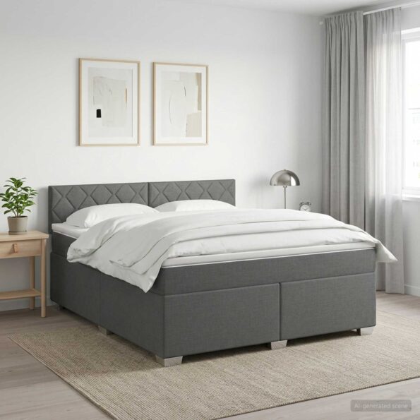 vidaXL Posteľ s boxspringom a matracom a LED Tmavosivá 140 x 190 cm – Obrázok 4
