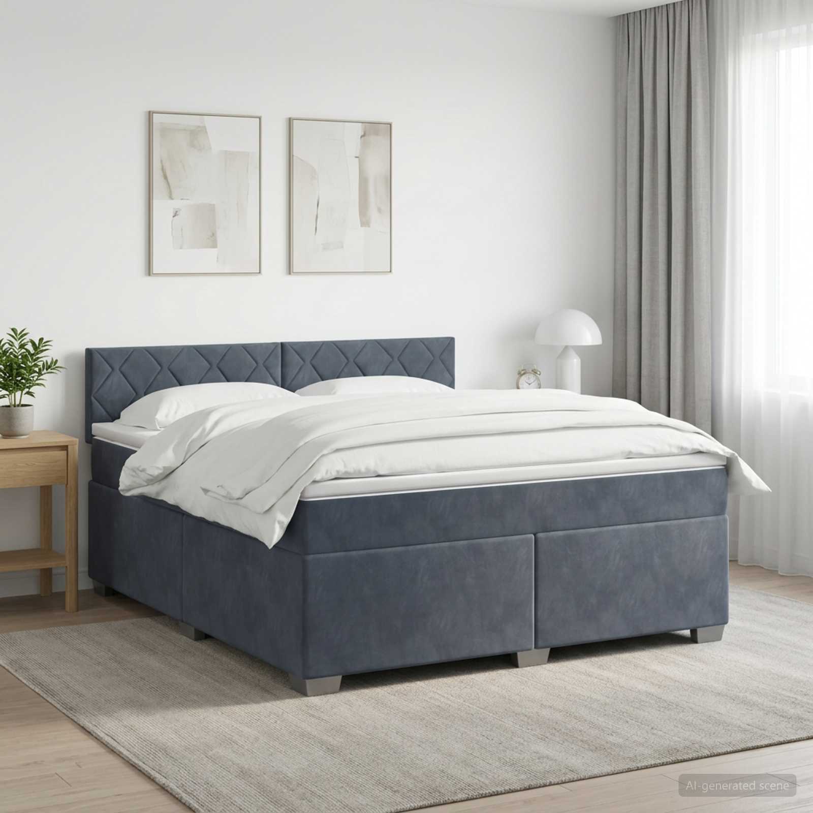 3452217_1.jpg vidaXL Posteľ s boxspringom a matracom a LED Tmavosivá 160 x 200 cm – Obrázok 1