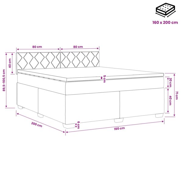 vidaXL Posteľ s boxspringom a matracom a LED Tmavosivá 160 x 200 cm – Obrázok 13