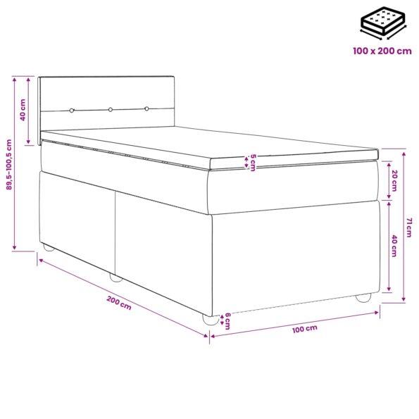 vidaXL Posteľ boxspring s matracom Krémová 100 x 200 cm Látka – Obrázok 13