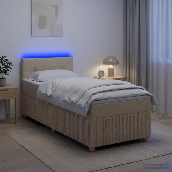 vidaXL Posteľ boxspring s matracom Krémová 100 x 200 cm Látka – Obrázok 4