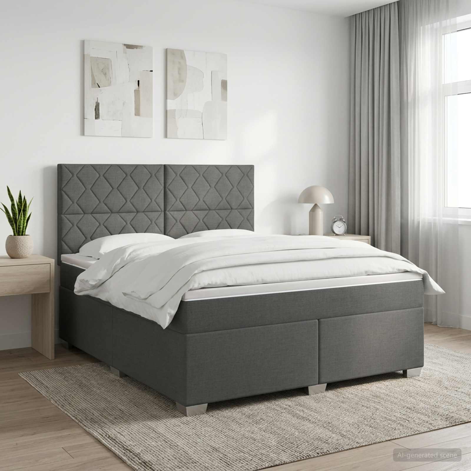 3453410_1.jpg vidaXL Posteľ boxspring s matracom Tmavosivá 140 x 190 cm Látka – Obrázok 1