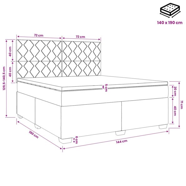 vidaXL Posteľ boxspring s matracom Tmavosivá 140 x 190 cm Látka – Obrázok 11