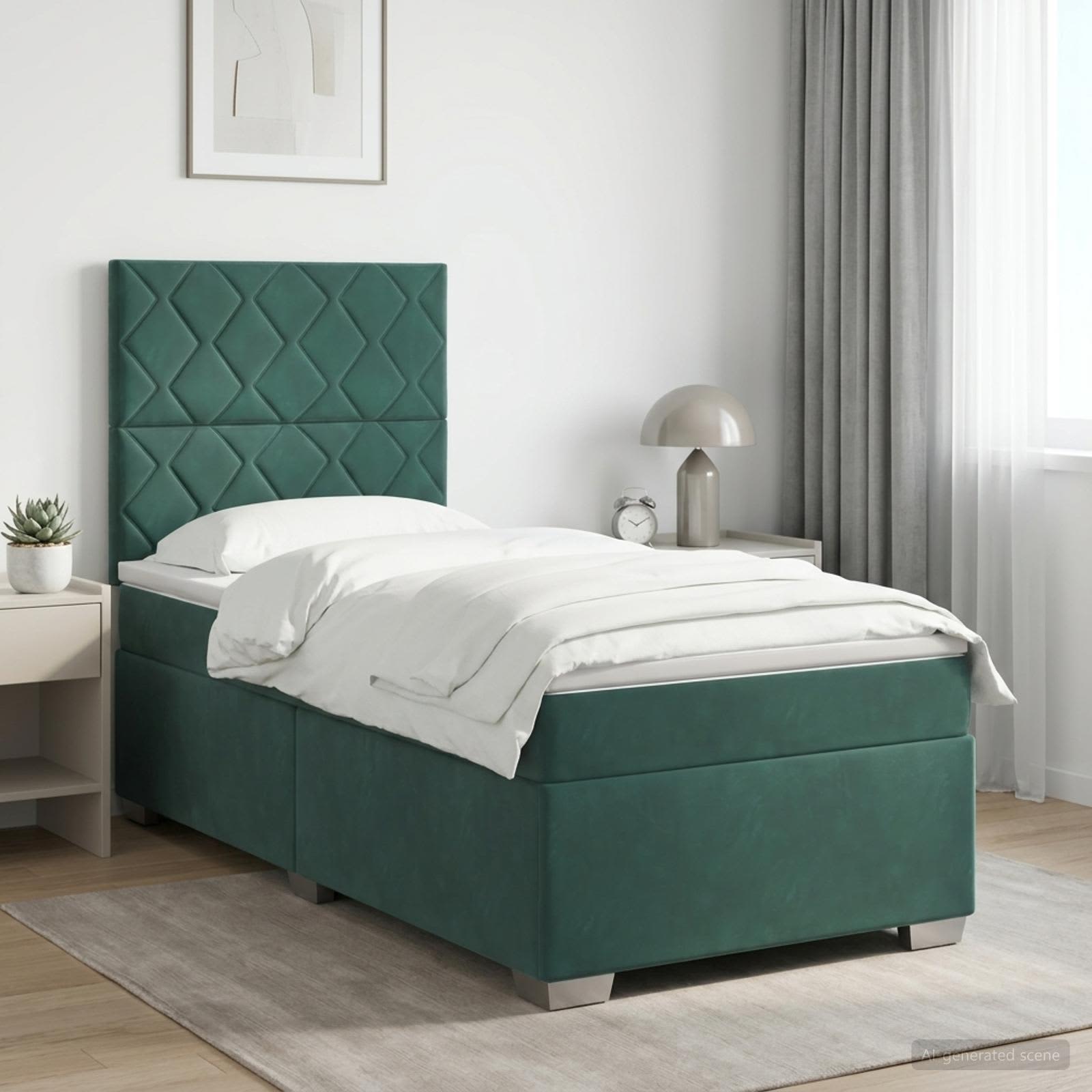 3453575_1.jpg vidaXL Posteľ boxspring s matracom Tmavozelená 90 x 200 cm Zamat – Obrázok 1