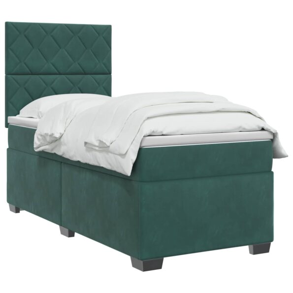 vidaXL Posteľ boxspring s matracom Tmavozelená 90 x 200 cm Zamat – Obrázok 3