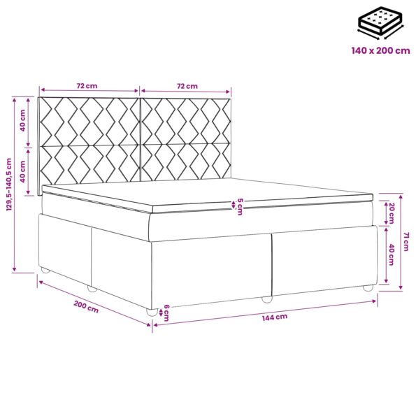 vidaXL Posteľ boxspring s matracom Tmavosivá 140 x 200 cm Látka – Obrázok 11
