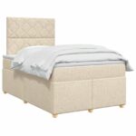 vidaXL Posteľ boxspring s matracom Krémová 120 x 190 cm Látka – Obrázok 2