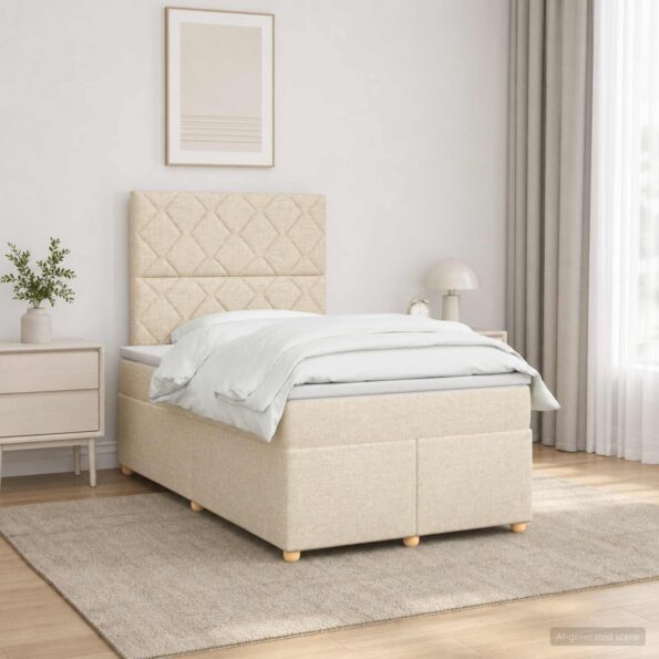 vidaXL Posteľ boxspring s matracom Krémová 120 x 190 cm Látka – Obrázok 4