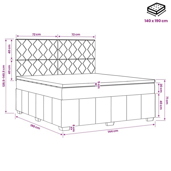 vidaXL LED boxspring posteľ s matracom Tmavosivá 140 x 190 cm Látka – Obrázok 12