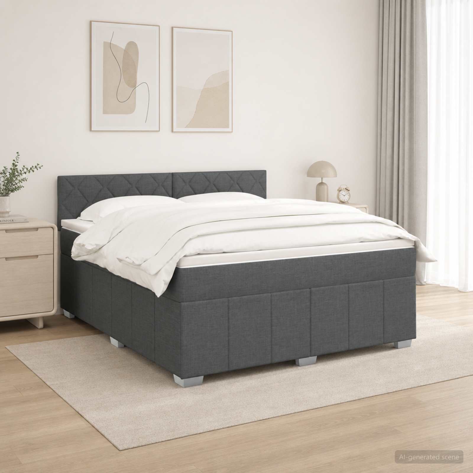 3455627_1.jpg vidaXL LED boxspring posteľ s matracom Tmavosivá 140 x 200 cm Látka – Obrázok 1