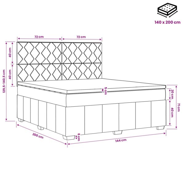 vidaXL LED boxspring posteľ s matracom Tmavosivá 140 x 200 cm Látka – Obrázok 12