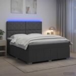 vidaXL LED boxspring posteľ s matracom Tmavosivá 140 x 200 cm Látka – Obrázok 4