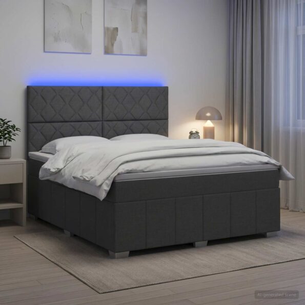 vidaXL LED boxspring posteľ s matracom Tmavosivá 140 x 200 cm Látka – Obrázok 4