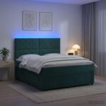 vidaXL LED boxspring posteľ s matracom Tmavozelená 180 x 200 cm Zamat