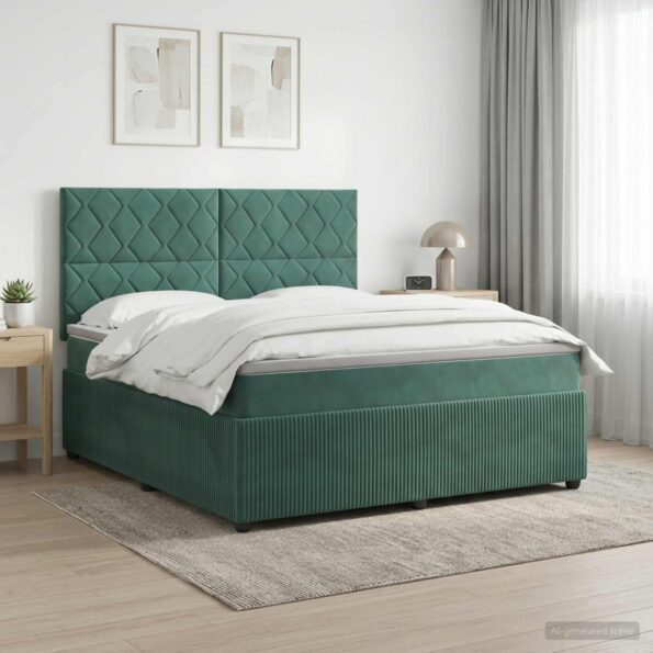 vidaXL LED boxspring posteľ s matracom Tmavozelená 180 x 200 cm Zamat – Obrázok 4